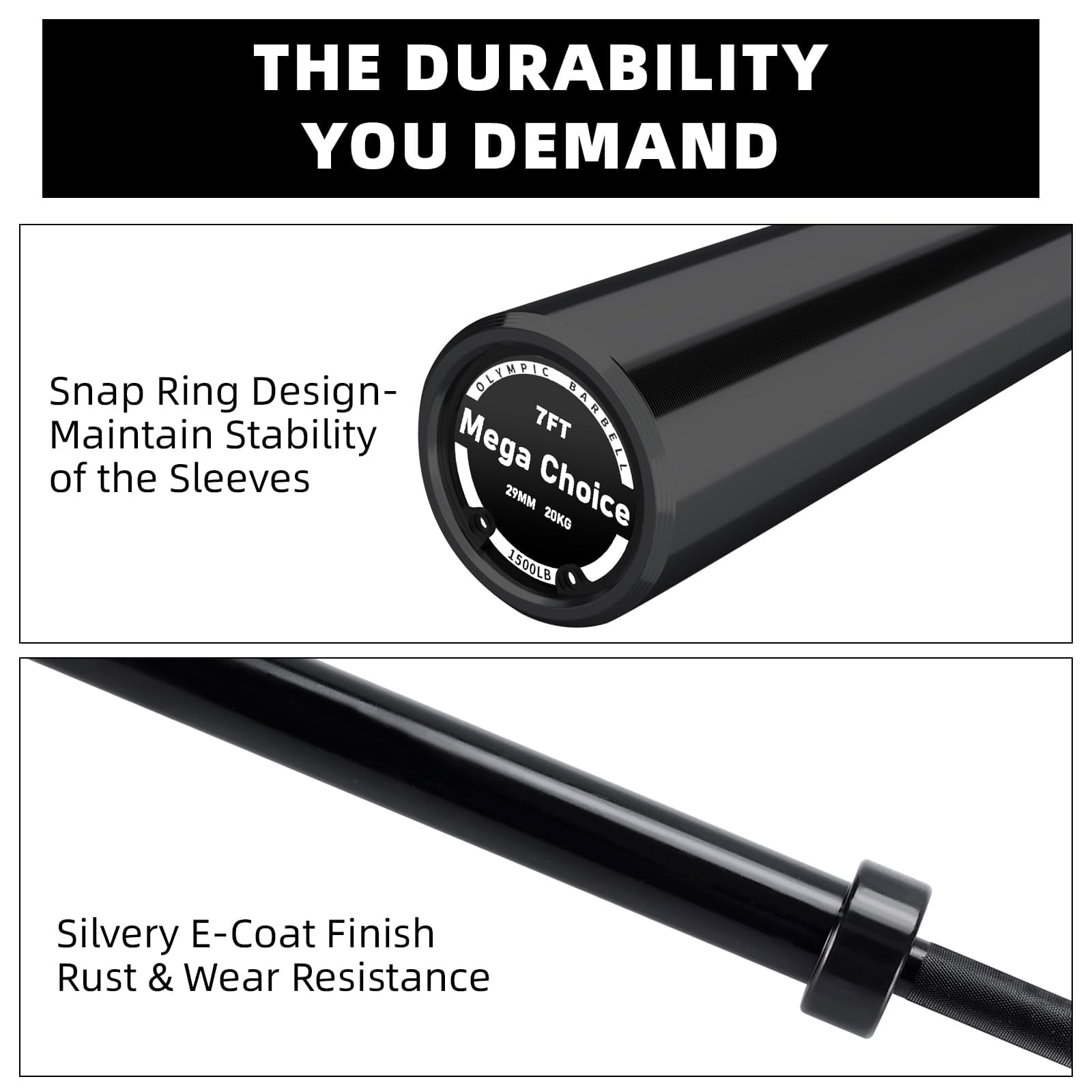 7FT Barbell, Weight Bar for Weightlifting and Powerlifting 45Lb, Bar for 1500Lbs Capacity, Weight Bar Fit 2” Standard Weights
