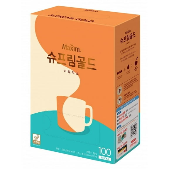 Maxim Supreme Gold Korean Instant Coffee Mix with Latte Creamer - 100 Sticks | Korean Coffee Sachets