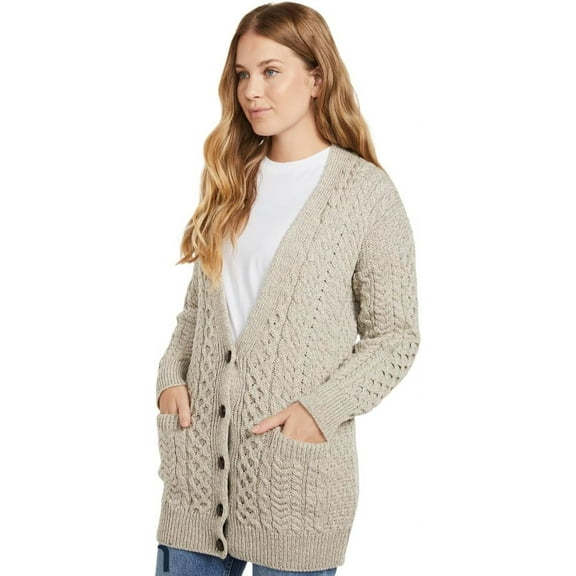 Aran Woollen Mills Boyfriend Cardigan - Oat