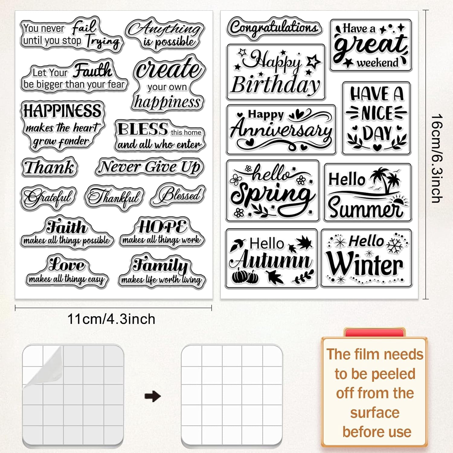 6 Sheets Words Clear Stamps for Card Making 20 Craft Ink Pad 6 Acrylic Stamp Block Tools with Grid Lines Transparent Silicone Stamp with Bible Verse Happy Birthday Stamps Craft Supplies