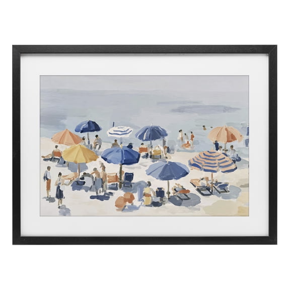 Stupell Industries Contemporary Summer Fun Beach Crowd Black Framed Print Under Glass, 20 x 14, by Jacky Ngan