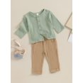 thumbnail image 3 of Bslissey Kids Baby Boys 2Pcs Cotton Linen Outfits Long Sleeve Button T-shirt + Elastic Waist Long Pants 6M 12M 18M 24M 3T 4T Toddler Casual Daily Clothes, 3 of 9