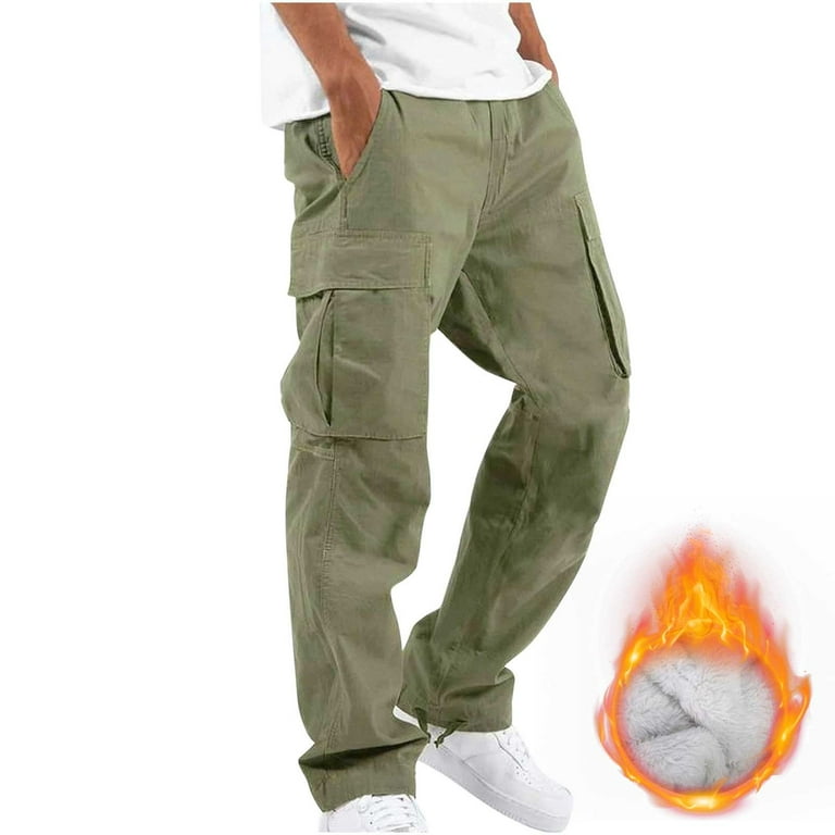 Hfyihgf Men's Cargo Pant Winter Warm Fleece Lined Sweatpants Stretch  Elastic Waist Multiple Pockets Sports Pants Fitness Trousers(Army  Green,XXL) 
