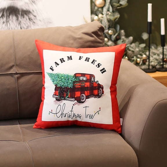 Christmas Truck Decorative Single Throw Pillow 18" x 18" Red & White Square for Couch, Bedding