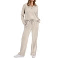 thumbnail image 6 of Laqbezok Women's 2-Piece Lounge Set, Casual V-Neck Long Sleeve Sweatshirt and Drawstring Pants Outfit, Relaxed Fit Solid Color Sweatsuit with Pockets, 6 of 8