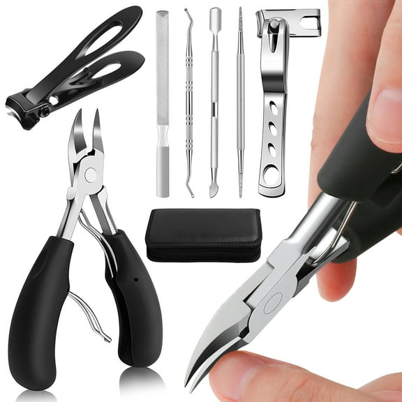 Gpoty 7 Pcs Manicure Set Nail Clippers Pedicure Kit-Black Stainless Steel Professional Pedicure Kit Nail Scissors Grooming Kit with Leather Travel Case
