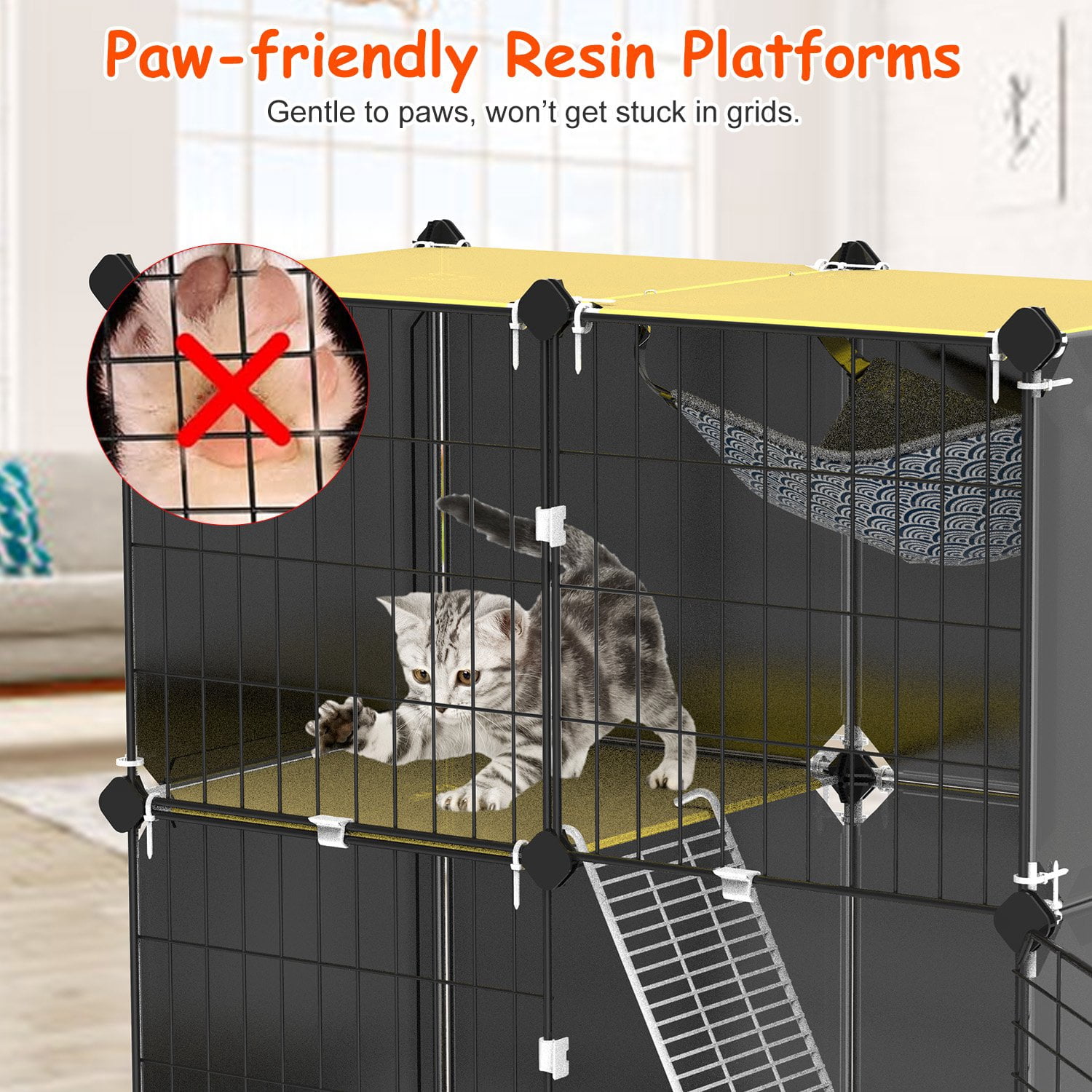 Imountek Detachable Metal Wire Cat Enclosure, 3-Tier Indoor Cat Playpen Cage with Pull-out Litter Box, Hammock, Ladder for 1-2 Kittens, Small Pets