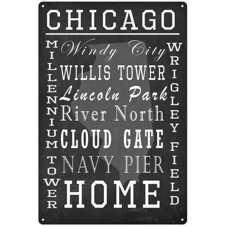 Chicago Illinois Landmarks Chalkboard Look Metal Sign 12x18 2180008090