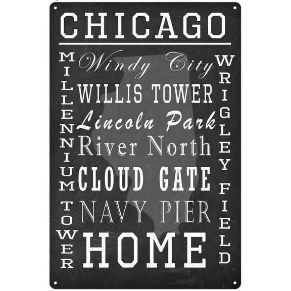 Chicago Illinois Landmarks Chalkboard Look Metal Sign 12x18 2180008090