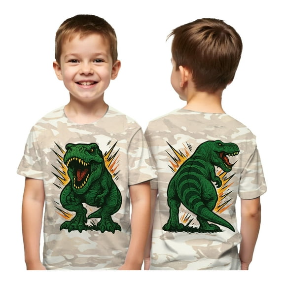 Tstars T-Rex Toddler Boys Back and Front Shirt | Gift Tee for Kids - Birthday or Holiday Present for Boy Toddler Kids T-Shirt 2T Natural Camo