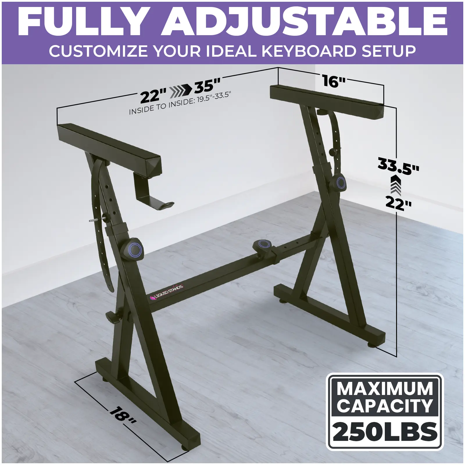 Liquid Stands Dual Piano Keyboard Stand with 2nd Tier - Z Style Adjustable and Portable 2 Tier Heavy Duty Music Stand for Synths and Electric Digital Keyboards - Fits 54 61 88 Key Pianos