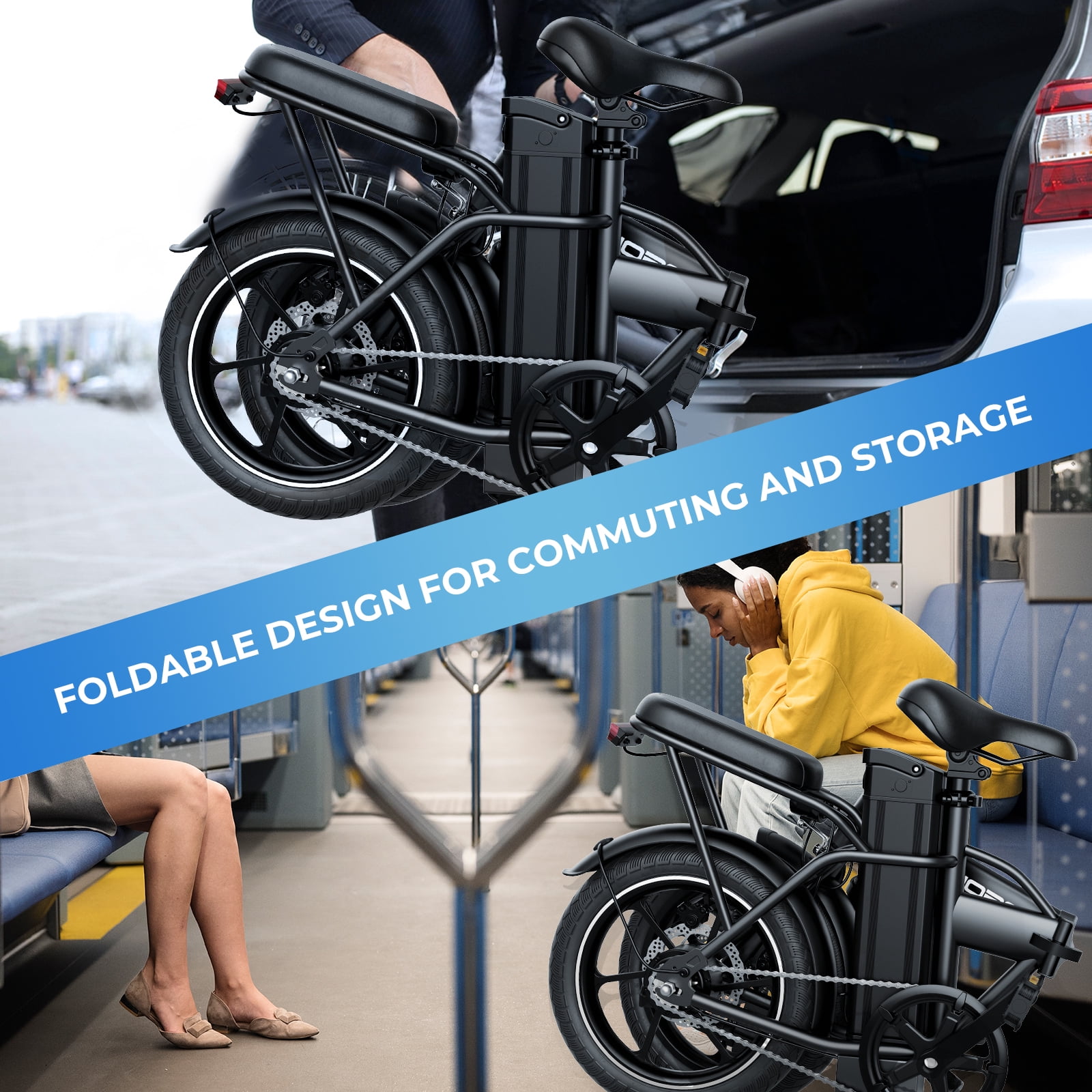 WINDHORSE 16" Folding Electric Bike for Adults, 20mph, 19-35mile Range, 630W Peak,  Removable Battery, Seat Suspension, LCD Display, Commuter Ebike