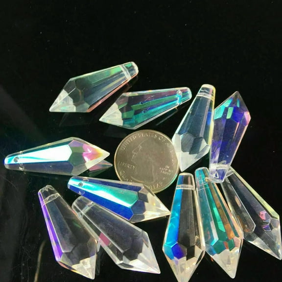 EOEMY 10Pc 38mm Ab Icicle Drops Crystal Prism Hanging Chandelier Pendant Diy Hanging