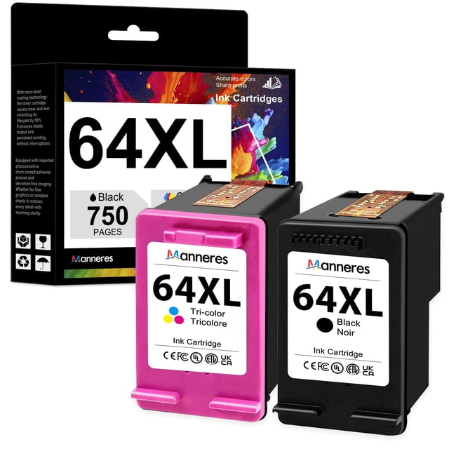 Cartuchos de tinta MANNERES 64XL de repuesto para HP 64XL Combo