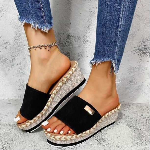 Nuevas zapatillas de Mujer, zapatos planos informales con plataforma y lazo de Color sólido, correas trenzadas a la moda, sandalias para caminar al aire libre, Zapatilla para Mujer Tan Jianjun unisex