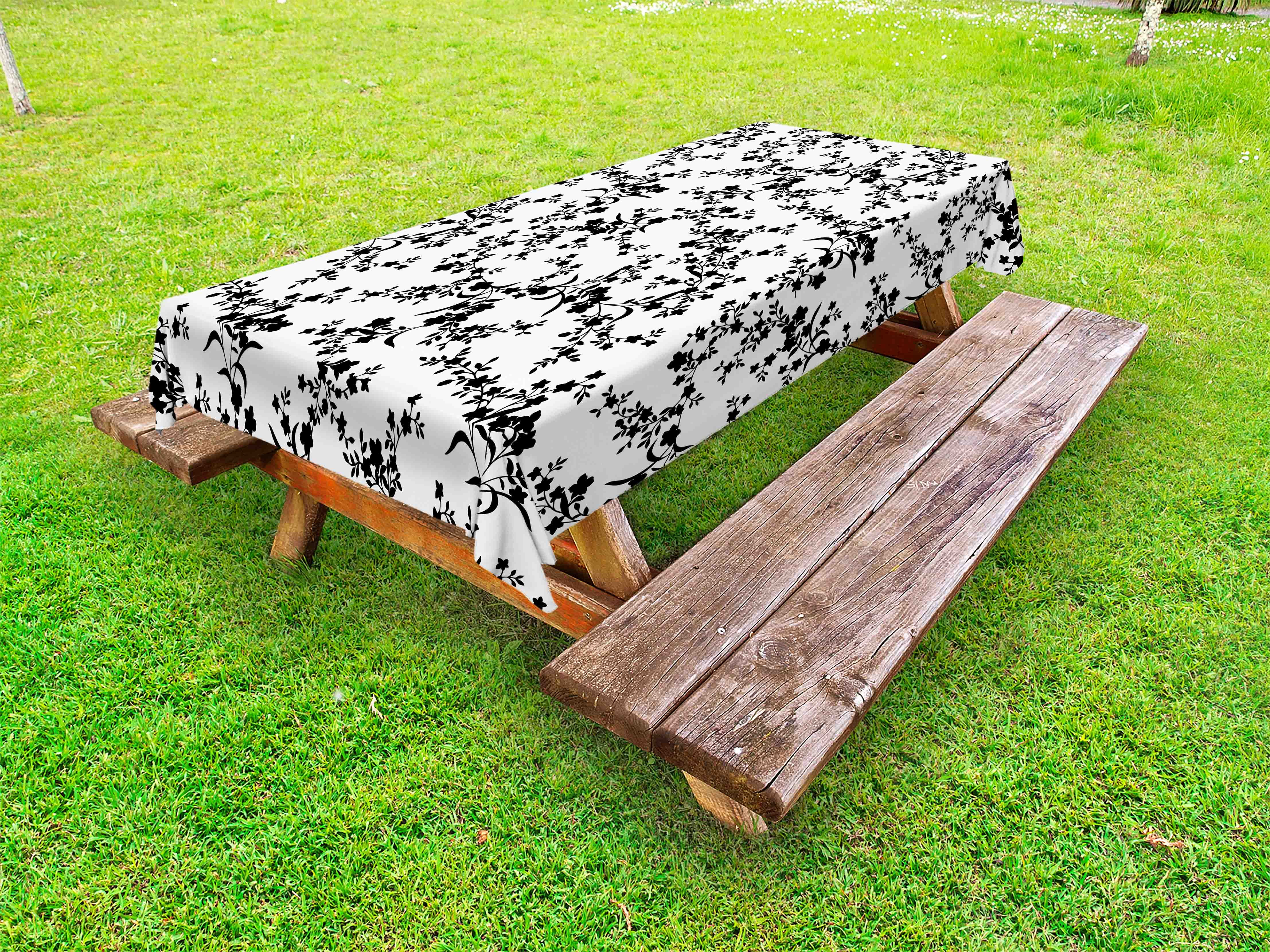 Floral Outdoor Tablecloth, Victorian Style Curved Flower Baroque Blooms