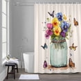 thumbnail image 5 of Independence Day Shower Curtain for Bathroom, Vintage Flower Butterfly Linen Texture Waterproof Cloth Fabric Bathroom Accessories Set with 12 Rust Proof Plastic Hooks, 66"x72", 5 of 9