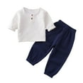 thumbnail image 2 of LNWUY Toddler Baby Boy Girl Solid Color Casual Outfit Cotton Linen Long Sleeve Button Pullover Tops and Pants Clothes Set White 5 Years, 2 of 8