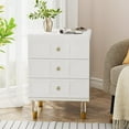 Tribesigns 3 Drawers Nightstand White Gold Bedside Table, Bedroom Tall