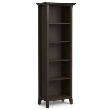 Simpli Home Amherst 24 inch Wide Solid Wood Transitional 5 Shelf Bookcase in Hickory Brown