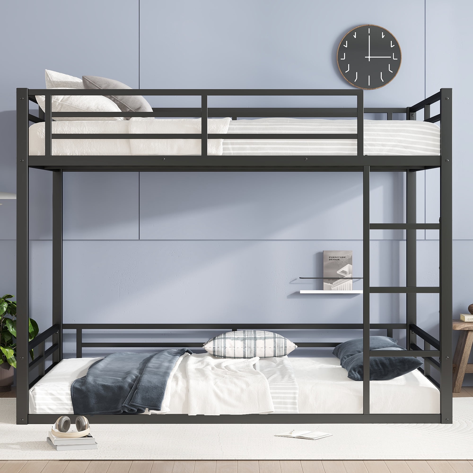 Leumius Metal Bunk Bed,Queen over Queen Bunk Bed Frame for Kids/Teens/Adults,Space-Saving/Noise Reduced/No Box Spring Needed,Black