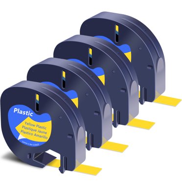 GREENCYCLE 4PK Compatible for DYMO LetraTag Refills 91332 12mm Black on Yellow Plastic Label Maker Tape