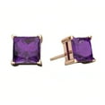 thumbnail image 2 of Paris Jewelry 18k Rose Gold 2 Pair Created Amethyst 6mm Round & Princess Cut Stud Earrings Plated, 2 of 6