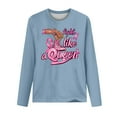 thumbnail image 3 of CLOISE Cancer Shirts for Women Long Sleeve Round Neck Tee Shirts Ribbon Pink Breast Cancer Awareness Blouses Trendy Loose Tops Cancer Fight Fall Clothes Blue S, 3 of 4