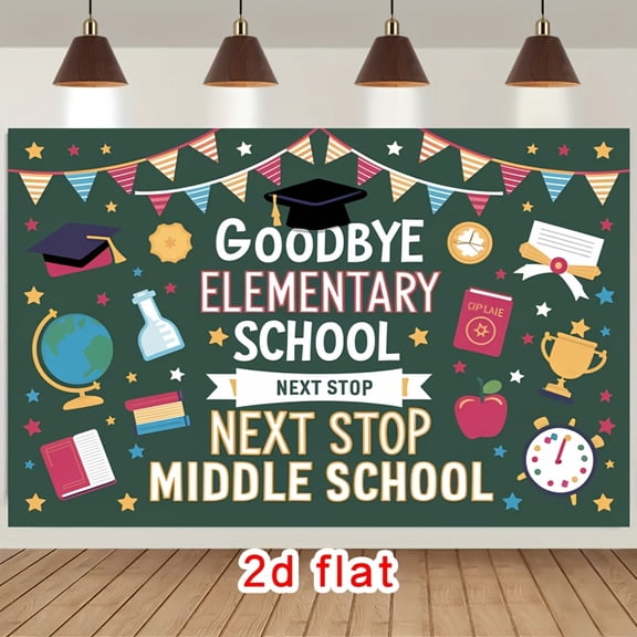 Goodbye Elementary School Next Stop Middle School Backdrop 5th Grade Graduation Background 2026 Primary School Congrats Grads Party Decorations Banner Supplies Photo Booth Props