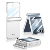 ELEHOLD For Samsung Galaxy Z Flip 7 Case with Stylus Pen,Integrated Front Glass Film,Magnetic Hinge Protection Ultra-Thin All-Inclusive Shockproof Rugged Case,Silver