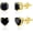 2 Pair Black CZ 14K Plated, variant on Small Gold Stud Earrings - 6 Pairs Cute Heart Studs for Women - Cubic Zirconia - Hypoallergenic - Pack