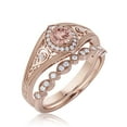 thumbnail image 3 of Antique Style Gorgeous Art Deco 1.75 Carat Round Cut Morganite And Diamond Moissanite Unique Engagement Ring, Vintage Look Wedding Ring In 10K Solid Rose Gold, Promise Ring, Bridal Rings Set, 3 of 3