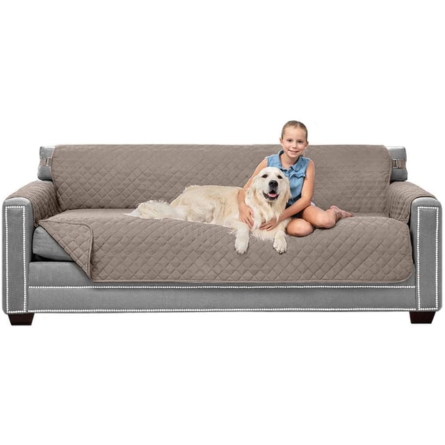 Original Patent Pending Reversible X-Large Oversized Sofa Protector for Seat Width up to 78 Inch, Furniture Slipcover, 2 Inch Strap, Couch Slip Cover Throw for Pet Dogs, Sofa, Light Taupe
