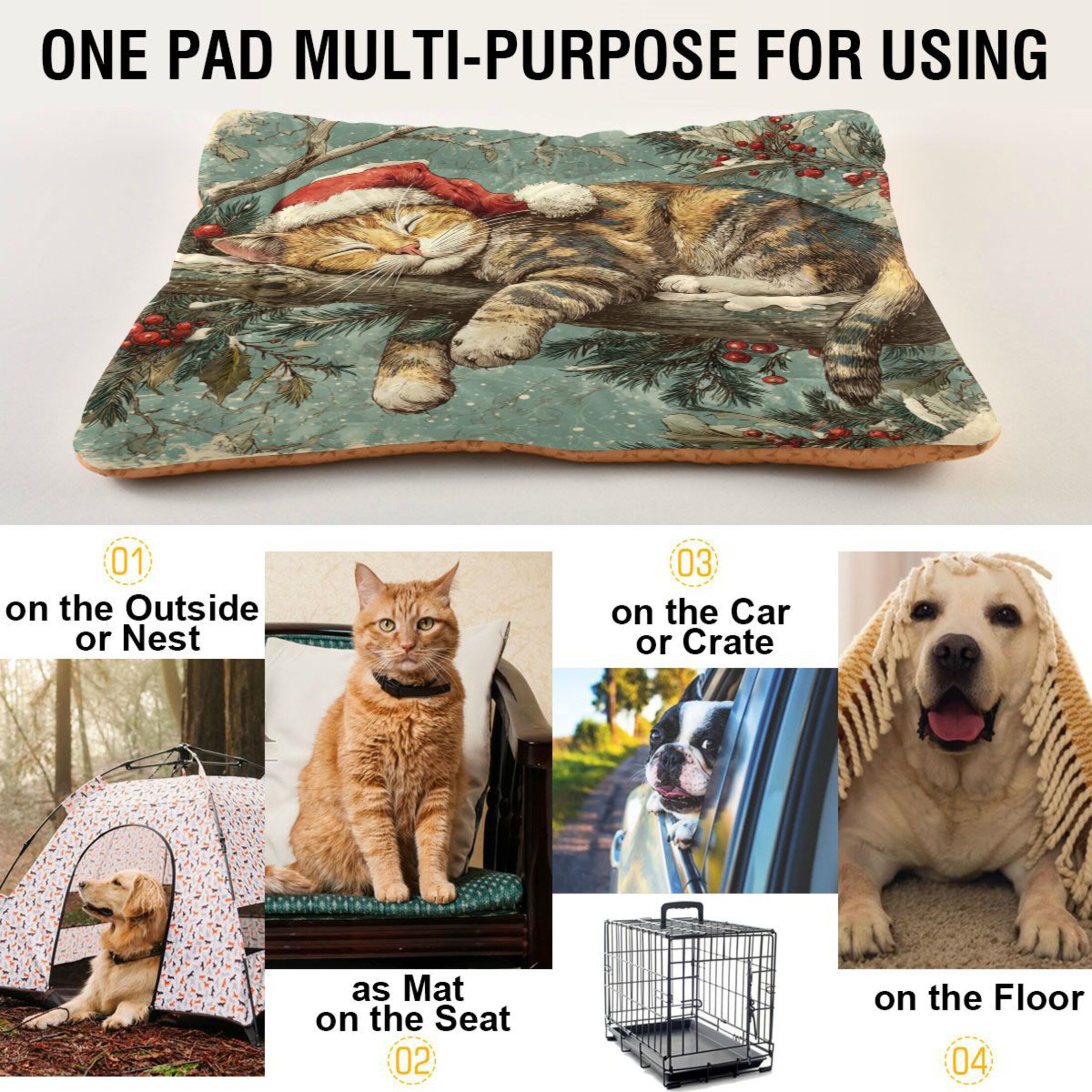 Qxltty Christmas Cute Cat Ped Pad Wear-resistant and Hard to Bite Through Sleeping Pad for Small Medium Large Dogs Winter Pet Bed 36×24in