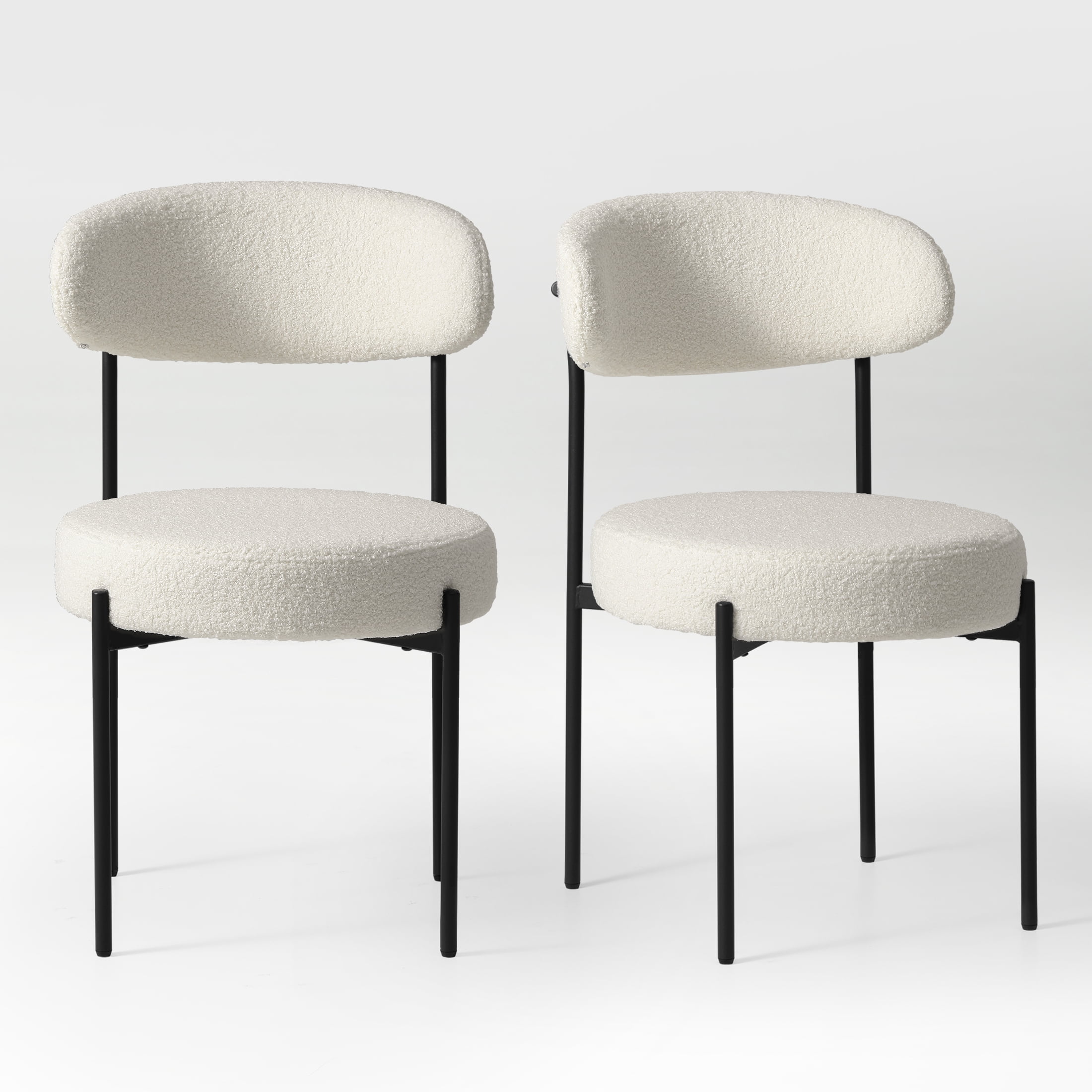 WestinTrends Alexandria Mid-Century Modern Upholstered Sherpa Round Dining Chairs (Set of 2), Cream
