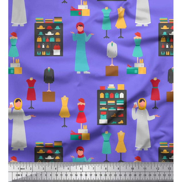 Soimoi Purple polyester Crepe Fabric Accessories Fashion Decor Fabric Printed Yard 42 Inch Wide
