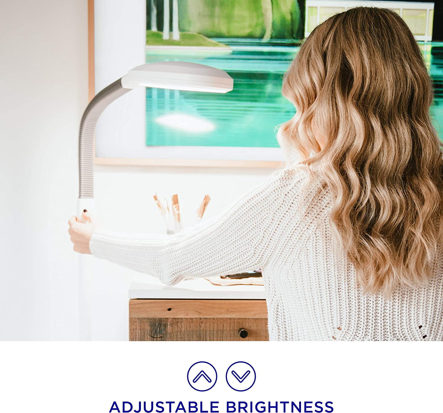 Verilux® SmartLight Full Spectrum LED Modern Floor Lamp with Adjustable Brightness, Flexible Gooseneck and Easy Controls - Reduces Eye Strain and Fatigue
