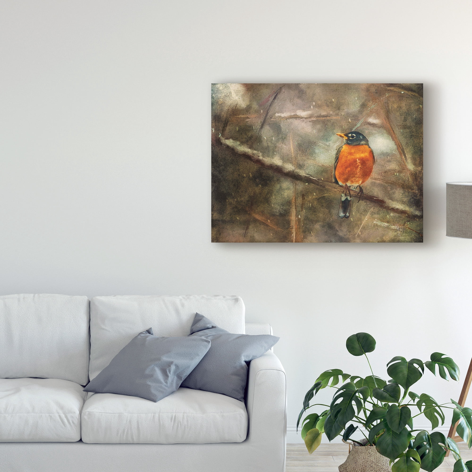 Trademark Fine Art 'American Robin in the Snow' Canvas Art by Lois Bryan