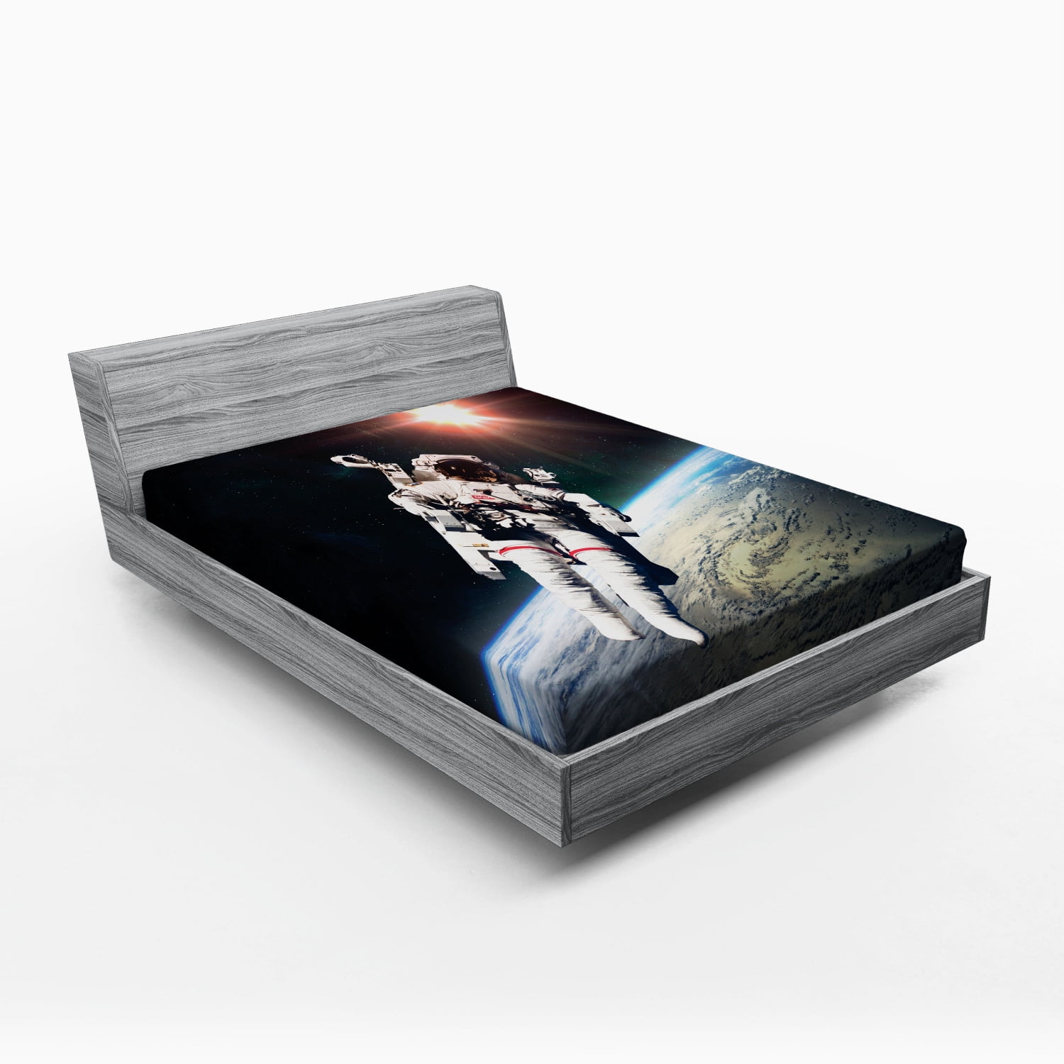 Galaxy Fitted Sheet Astronaut Man Floating over Earth with ...