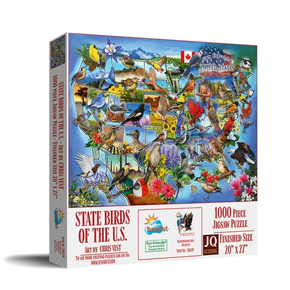 SUNSOUT INC - State Birds of the U.S. - 1000 pc Jigsaw Puzzle by Artist: Chris Vest - Finished Size 20" x 27" - MPN# 58649