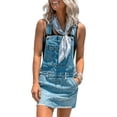 thumbnail image 2 of Blotona Women's 4th of July Denim Strap dress Bib Adjustable Straps Overall Dress Independence Day Camouflage Denim Short Dress with Pocket Button, 2 of 5
