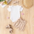 thumbnail image 2 of mgoYE Baby Girl Clothes 0-3 Months Newborn Infant Girl Clothes Rib Knit Romper Daisy Print Shorts Headband Baby Summer Clothes 0 3 6 12 18 24 Months(Khaki,12-18 Months), 2 of 7