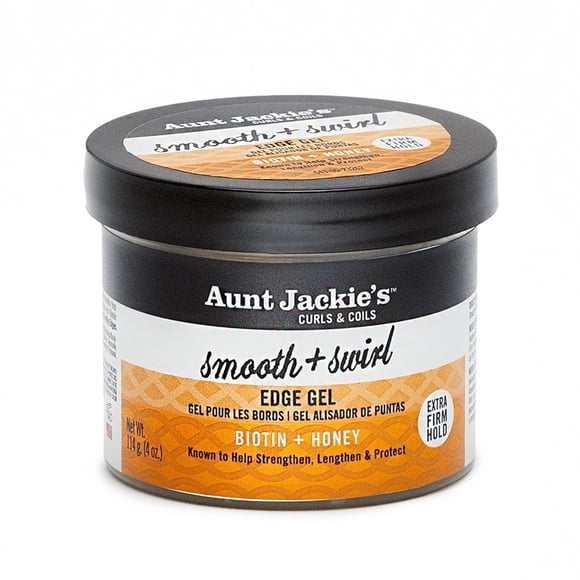La galardonada colección Braid + Twist de Aunt Jackie's Smooth + Swirl Edge Gel con fijación extra firme, 4 oz