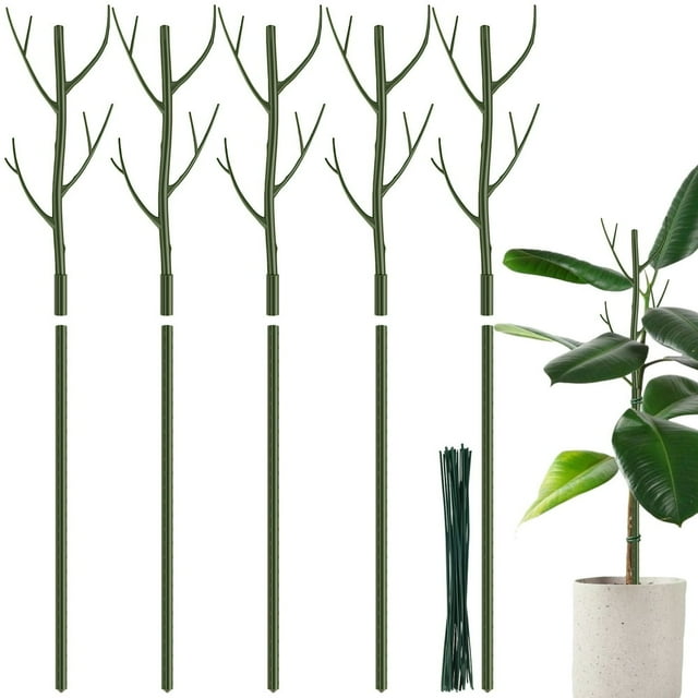 5Pcs Plant Support Stakes for Potted Plants Simulated Tree Branch Plant Stakes Sticks Adjustable Twig Plant Support Stake Easy to Assemble Plant Sticks Support with Cable Ties for Flower