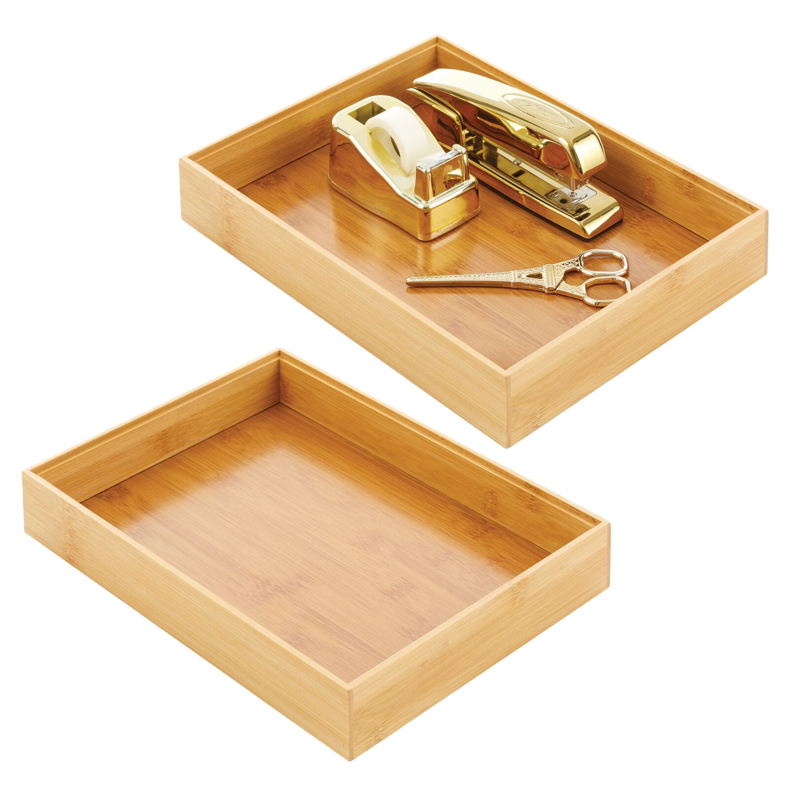 mDesign Bamboo Wood Storage Bin Box Organizer for Office, Desk, and