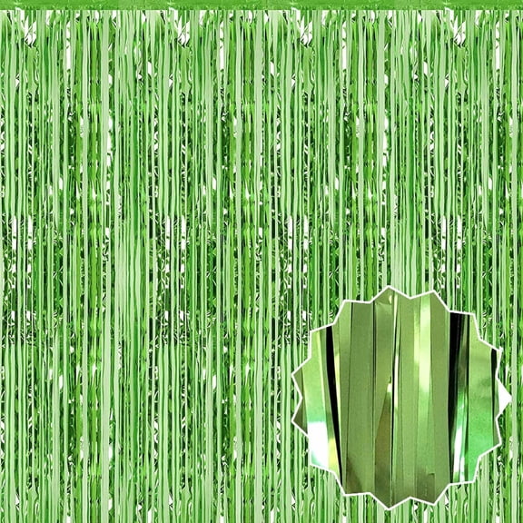 Light Green Metallic Tinsel Foil Fringe Curtains, 3 Pack 3.3x6.6 Feet Party Streamer for Birthday Bachelorette Party Decorations