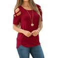thumbnail image 3 of Maoww T-shirt Femme Épaules Dénudées Col Rond Blouse Couleur Unie, Rouge Vin, L, 3 of 6