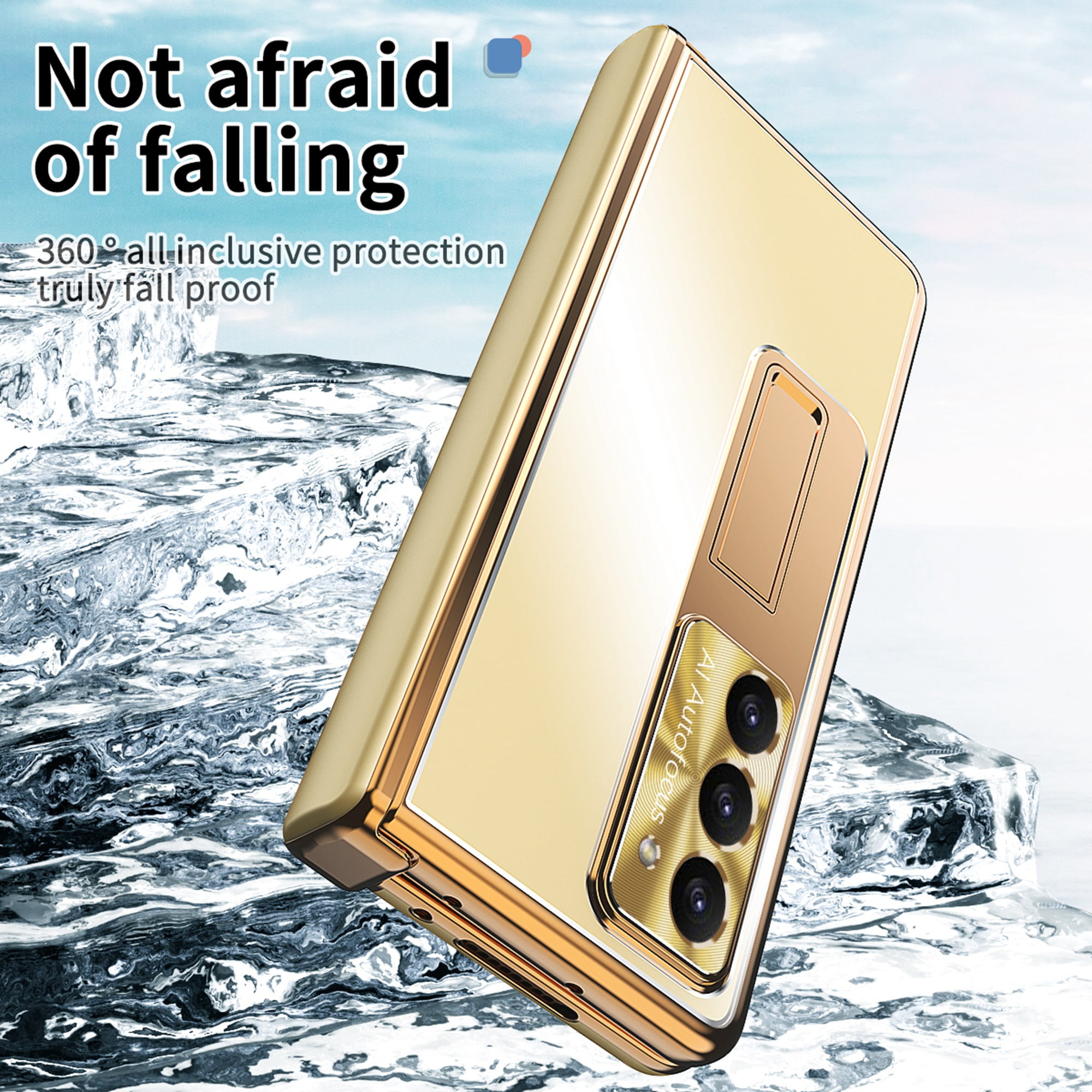 Case for Samsung Galaxy Z Fold 7, 3-in-1 Magnetic Hinge Protection & Lens Protection Case with Pen Holder with Screen Protector, Compatible with Samsung Galaxy Z Fold 7 5G, Gold + Dark Gold