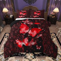 Manfei Romantic Red Butterfly Bedding Comforter Set for Adult, Mandala Paisley Print Twin Comforter Sets, Valentines Day Reversible Bedding Set, Breathable Home Decor, 2pcs