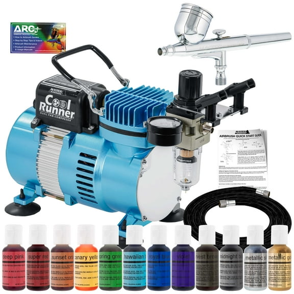 MASTER AIRBRUSH CAKE DECORATING KIT Air Compressor 6 Color Food Coloring Set